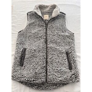 Sherpa Fleece Vest Gray Womens Medium Zip Front Cozy Thread & Supply